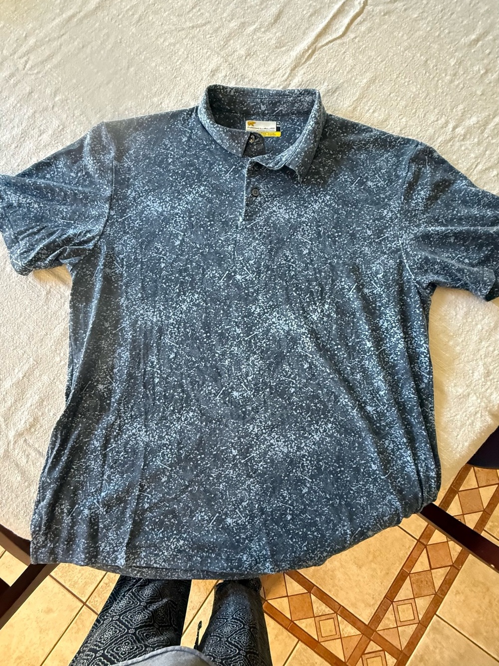 Men's Navy Speckle Polo Shirt - Casual Short Sleeve